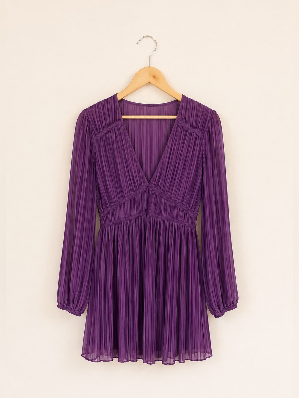 NEW Zara Purple Pleated Long Sleeve Mini Dress Large